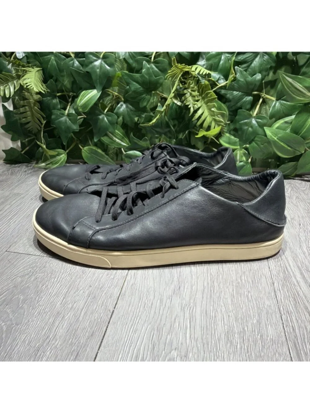 Olu Kai Men’s Leather Kahu Pahaha Black Bone Sz 11 Model 10414-4019